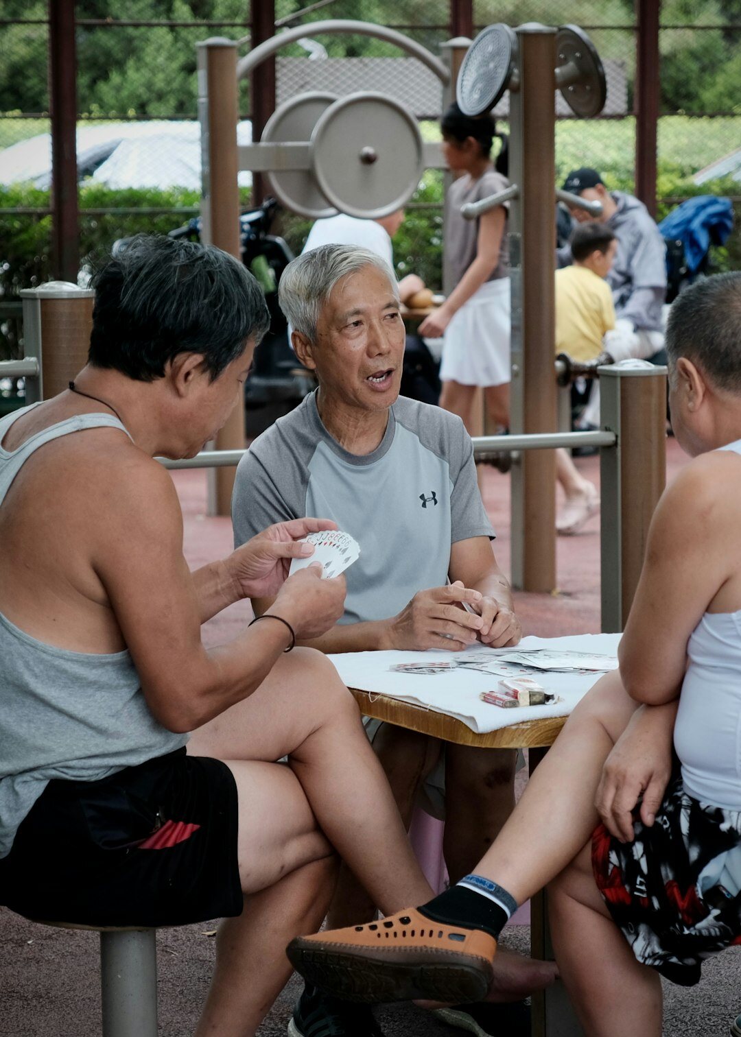 group of seniors chatting after workout